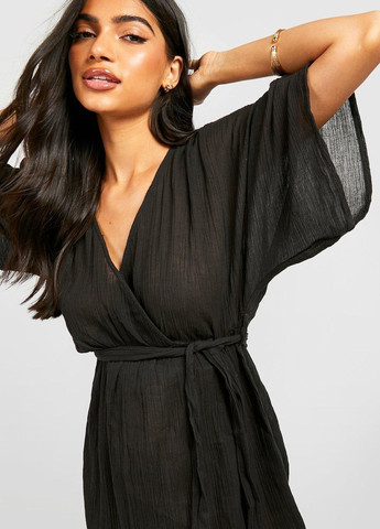 Чорна кежуал сукня на запах Boohoo однотонна