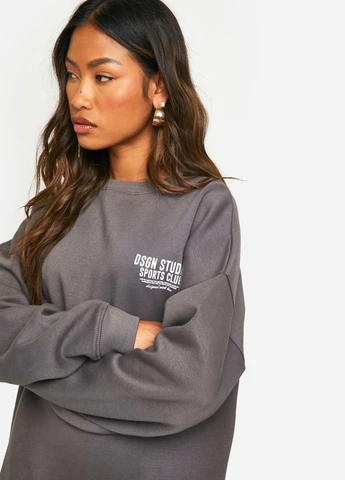 Графитовый свитшот Boohoo надпись без декора (347074263)