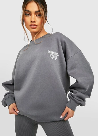Графитовый свитшот Boohoo надпись без декора (347074263)