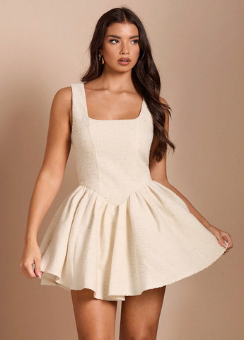 Кремова кежуал сукня кльош, з пишною спідницею SHEIN однотонна