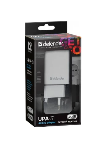 Зарядное устройство (83587) Defender UPA-31 white, 3xUSB, 5V / 3.1A (253507351)