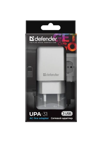 Зарядное устройство (83587) Defender UPA-31 white, 3xUSB, 5V / 3.1A (253507351)