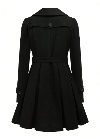 Черное демисезонное Пальто двубортное SHEIN