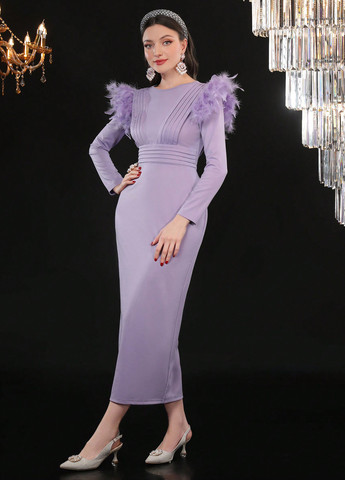 Светло-лиловое вечернее платье футляр SHEIN однотонное
