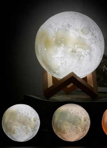 Нічник 3D світильник місяць Moon Touch Control 15 см на дерев'яній підставці Forus (244372585)