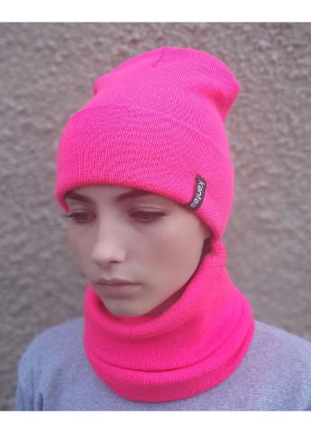 Комплект: шапка, шарф-хомут Канта шапка + шарф однотонные розовые кэжуалы шерсть, акрил