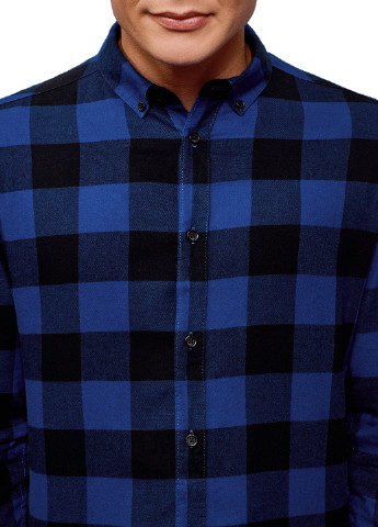 Синяя кэжуал рубашка в клетку Oodji с длинным рукавом