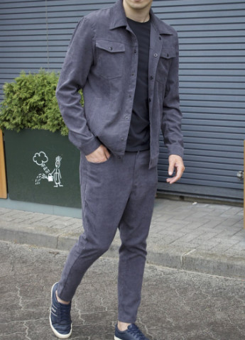 Сірий демісезонний вельветовий чоловічий костюм No Brand