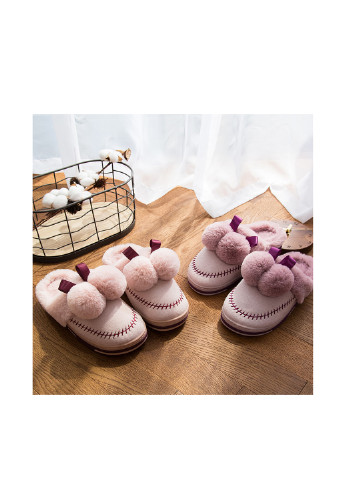 Розово-лиловые тапочки (1 пара) Slippers с помпонами, с мехом