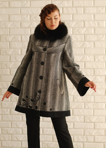 Сіре зимнє Пальто твід з вишивкою Mangust
