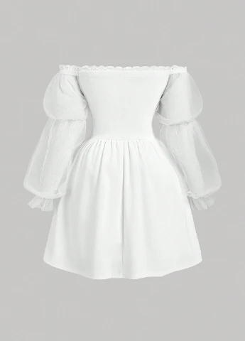 Белое коктейльное, кэжуал платье с юбкой-солнце, с корсетом, с открытыми плечами SHEIN однотонное