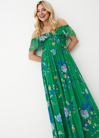 Зеленое кэжуал платье клеш Mohito с цветочным принтом