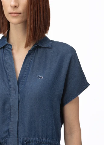 Темно-синее джинсовое платье рубашка Lacoste однотонное