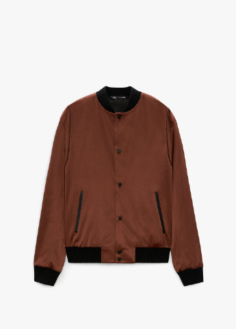 Темно-коричневая атласная куртка с контрастным декором Zara