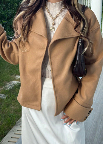 Песочное Кэжуал полупальто однобортное SHEIN однотонное