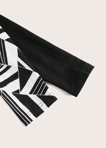 Черно-белое кэжуал платье на запах SHEIN с абстрактным узором