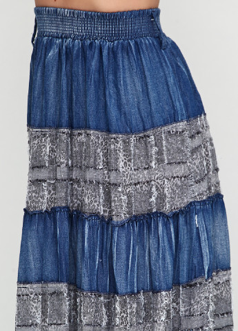 Синяя кэжуал с абстрактным узором юбка Xiaoji макси