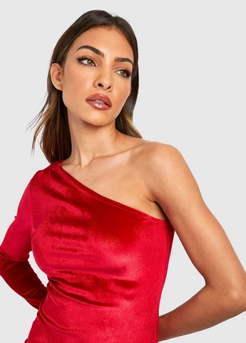 Червона коктейльна сукня на одне плече Boohoo однотонна