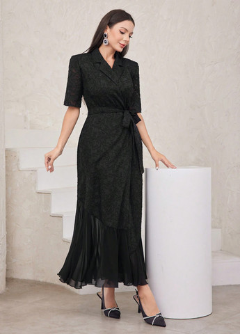 Черное кэжуал платье на запах SHEIN однотонное