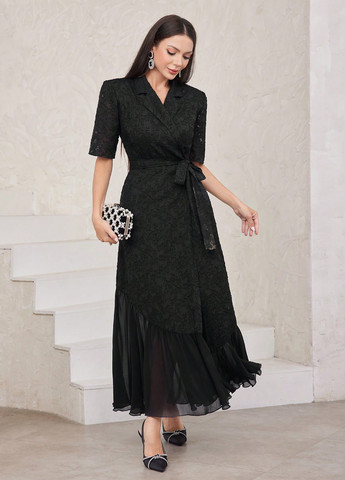 Черное кэжуал платье на запах SHEIN однотонное