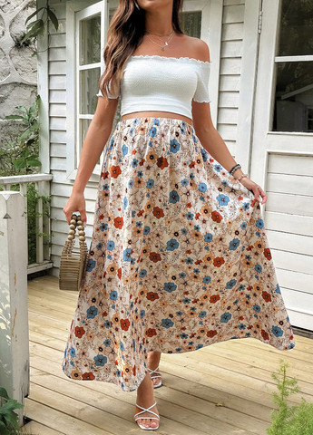 Разноцветная кэжуал цветочной расцветки юбка для беременных SHEIN а-силуэта (трапеция)
