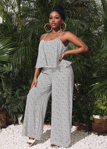 Комбинезон SHEIN комбинезон-брюки горошек чёрно-белого кэжуал вискоза