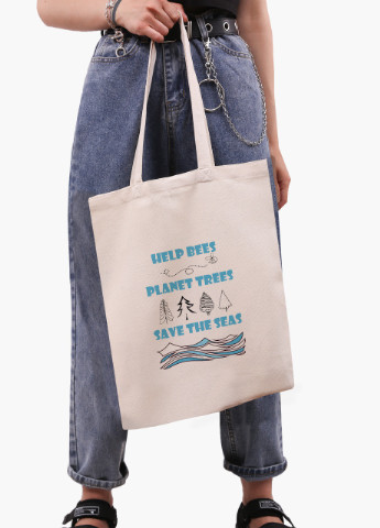 Эко сумка шоппер белая Экология (Ecology) (9227-1334-WT) Еко сумка шоппер біла 41*35 см MobiPrint (215943706)