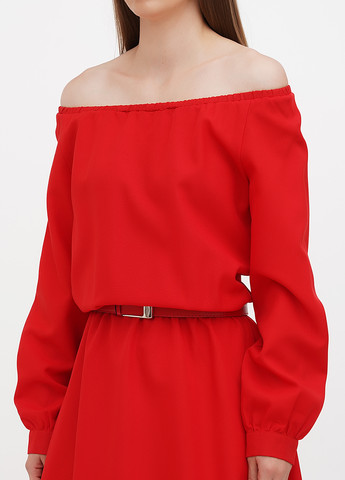 Красное кэжуал платье с открытыми плечами Rebecca Tatti однотонное
