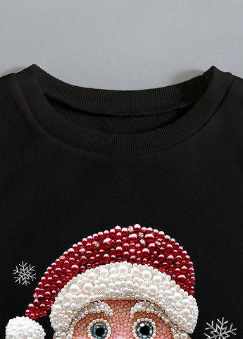 SHEIN світшот новорічний чорний кежуал поліестер