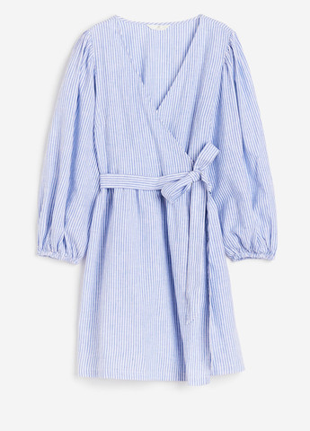 Голубое кэжуал платье на запах H&M в полоску