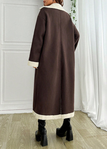 Коричневе зимнє Пальто двобортне SHEIN