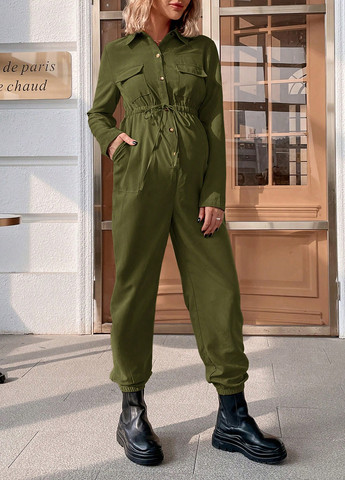 Комбінезон для вагітних SHEIN комбінезон-брюки однотонний хакі кежуал поліестер