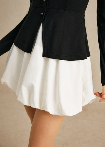 Чорно-білий кежуал сукня сукня-жакет, кльош SHEIN колор блок