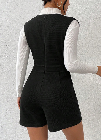 Комбінезон SHEIN комбінезон-шорти однотонний чорний кежуал поліестер, трикотаж