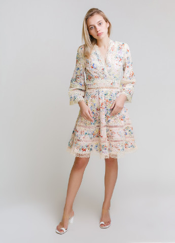 Персиковое кэжуал платье с цветами Self Portrait с цветочным принтом