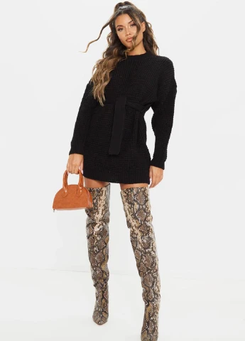 Черное кэжуал платье платье-свитер PrettyLittleThing однотонное