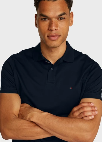 Темно-синяя футболка-поло для мужчин Tommy Hilfiger однотонная