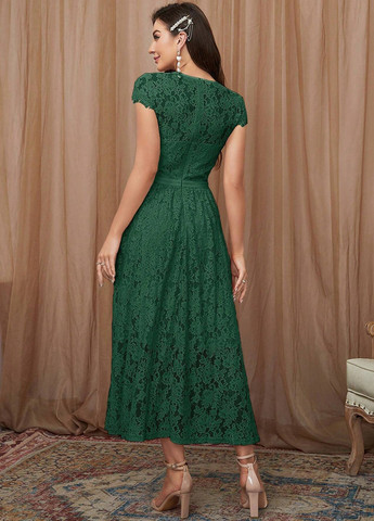 Темно-зеленое праздничный платье клеш SHEIN однотонное