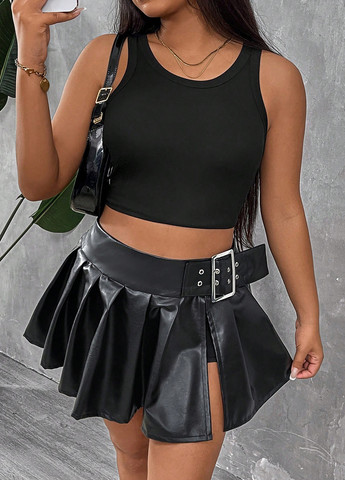 Черная вечерний, кэжуал однотонная юбка SHEIN клешированная