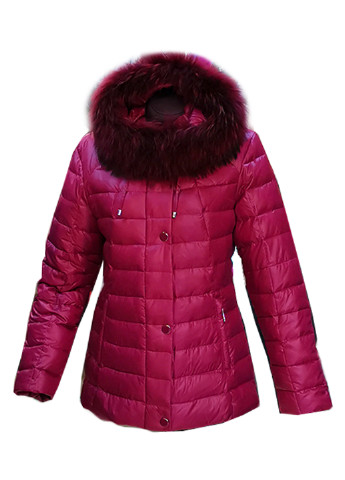 Фуксинова (колору Фукія) зимня куртка пуховик на натуральному пуху з капюшоном з натуральним хутром Mirage