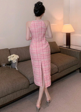 Розовое коктейльное, кэжуал платье футляр SHEIN в клетку