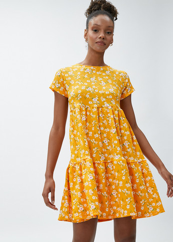 Желтое кэжуал платье KOTON с цветочным принтом
