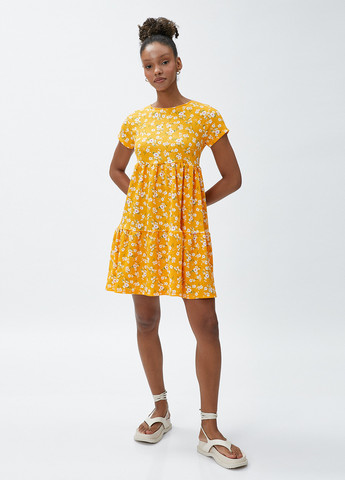 Желтое кэжуал платье KOTON с цветочным принтом