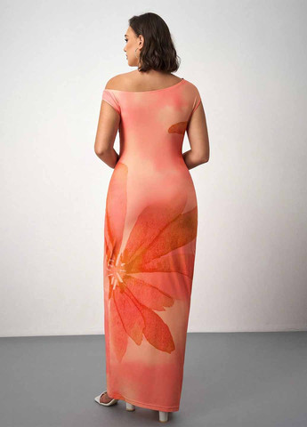 Оранжевое кэжуал платье SHEIN с цветочным принтом