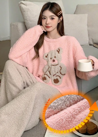 Рожева зимня піжама (лонгслів, штани) SHEIN