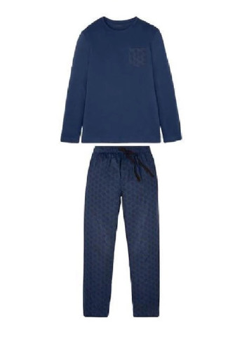 Пижама (лонгслив, брюки) Livergy лонгслив + брюки геометрическая тёмно-синяя домашняя хлопок, трикотаж