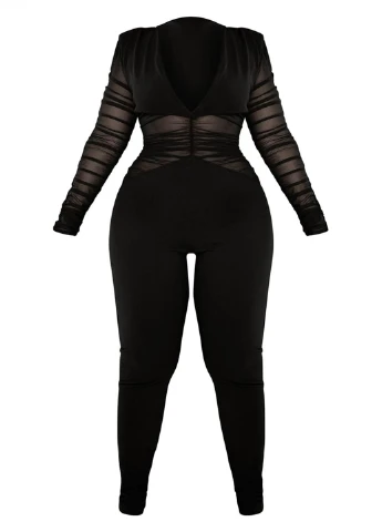 Комбинезон PrettyLittleThing комбинезон-брюки однотонный чёрный кэжуал полиэстер
