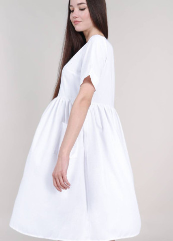 Белое кэжуал платье "сицилия" из льна на пуговицах romashka, белый Ромашка однотонное