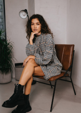 Чорно-білий повсякденний сукня ST-Seventeen в клітинку