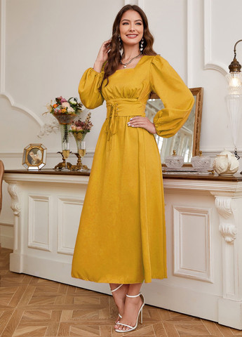 Горчичное кэжуал, вечернее платье SHEIN однотонное